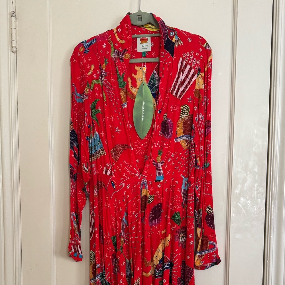 FARM Rio Red Multicolor Maxi Dress Mystic Night Size L